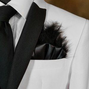 New - Black Satin Ruffle & Feather Pocket Square Insert